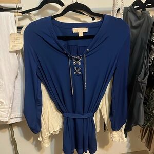 NWOT Michale Kors blue long sleeve or 3/4 sleeve top w/ silver hardware lace up.